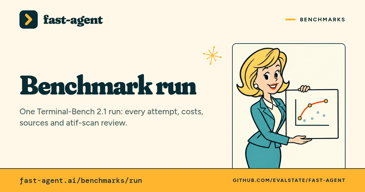 fast-agent — One Terminal-Bench 2.1 run: every attempt, costs, sources and atif-scan review.
